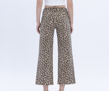 High Rise Animal Print Crop Wide Leg Jean
