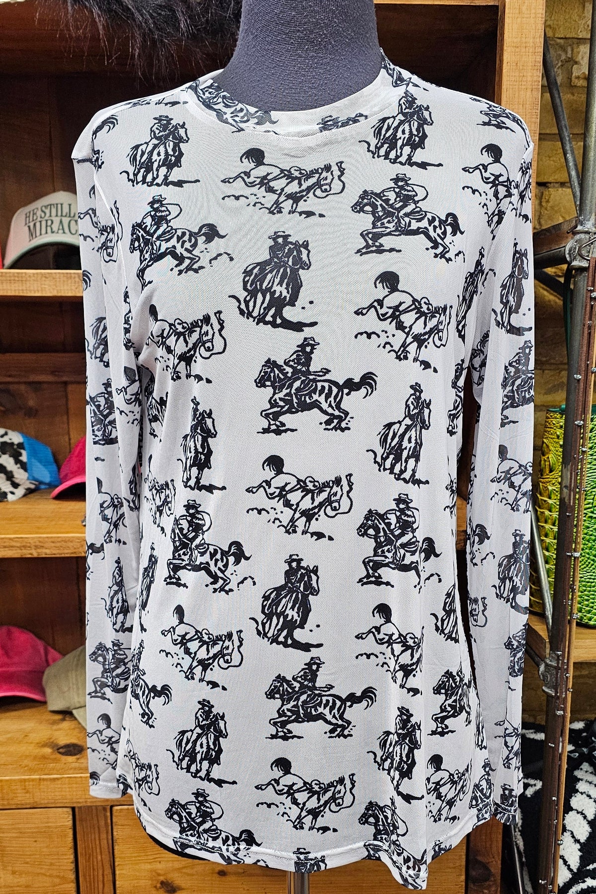 Black and White Cowboy Mesh Top