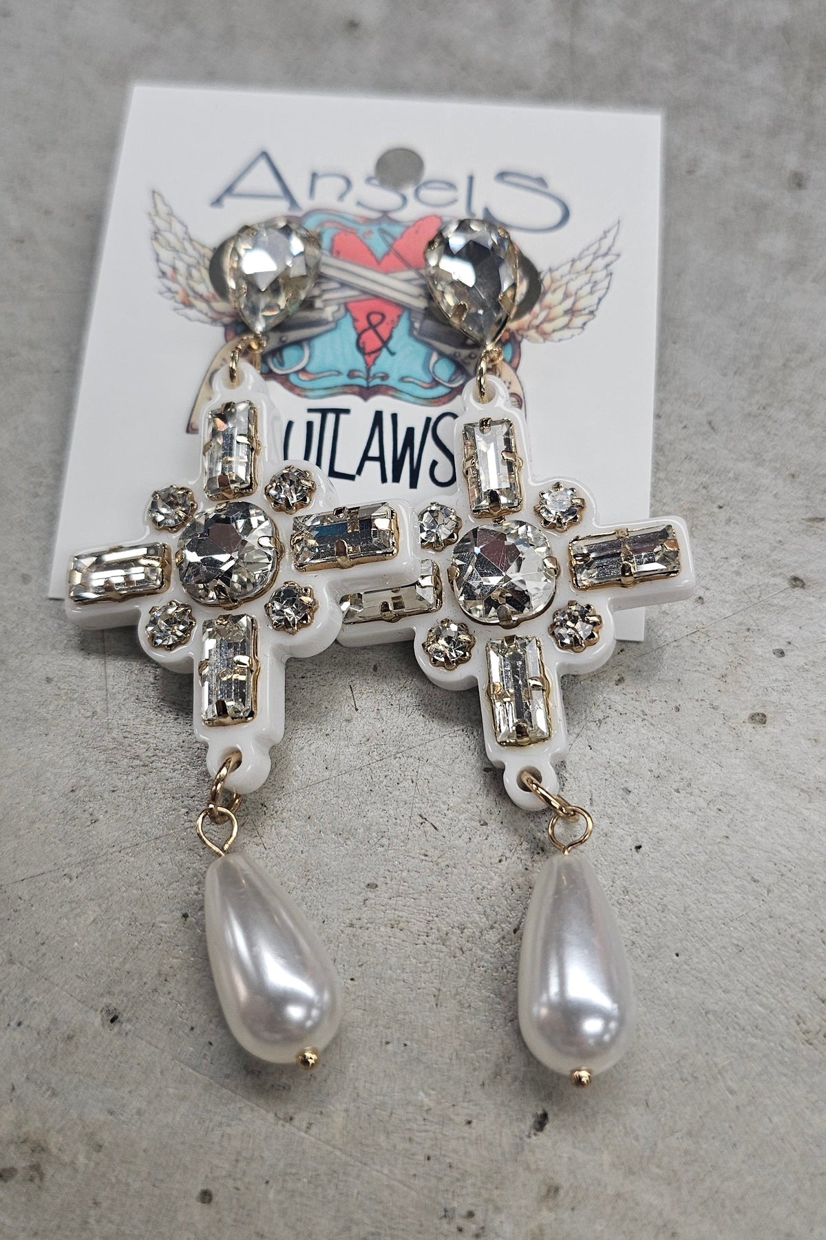 White Cross Earrings