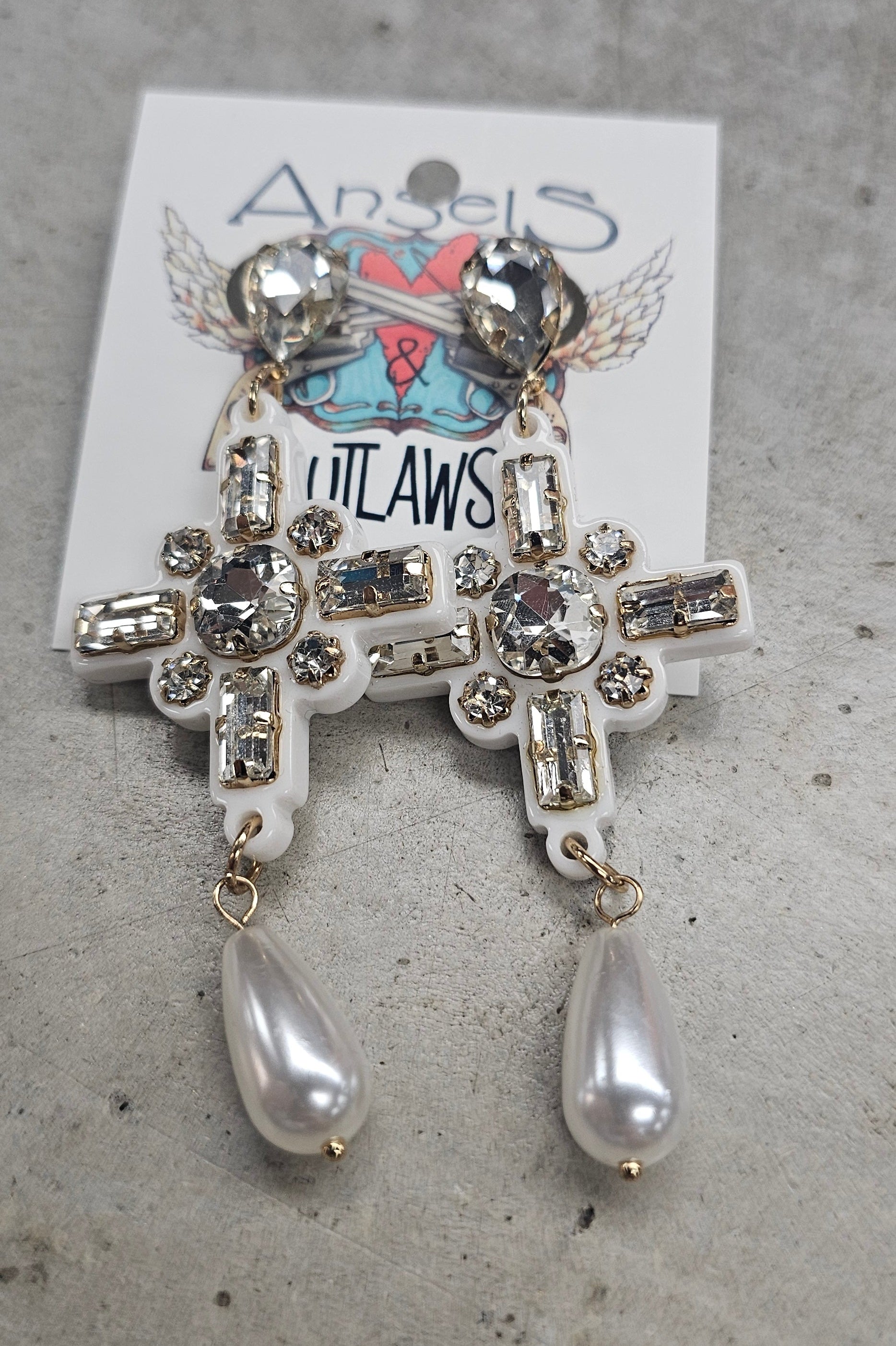 White Cross Earrings