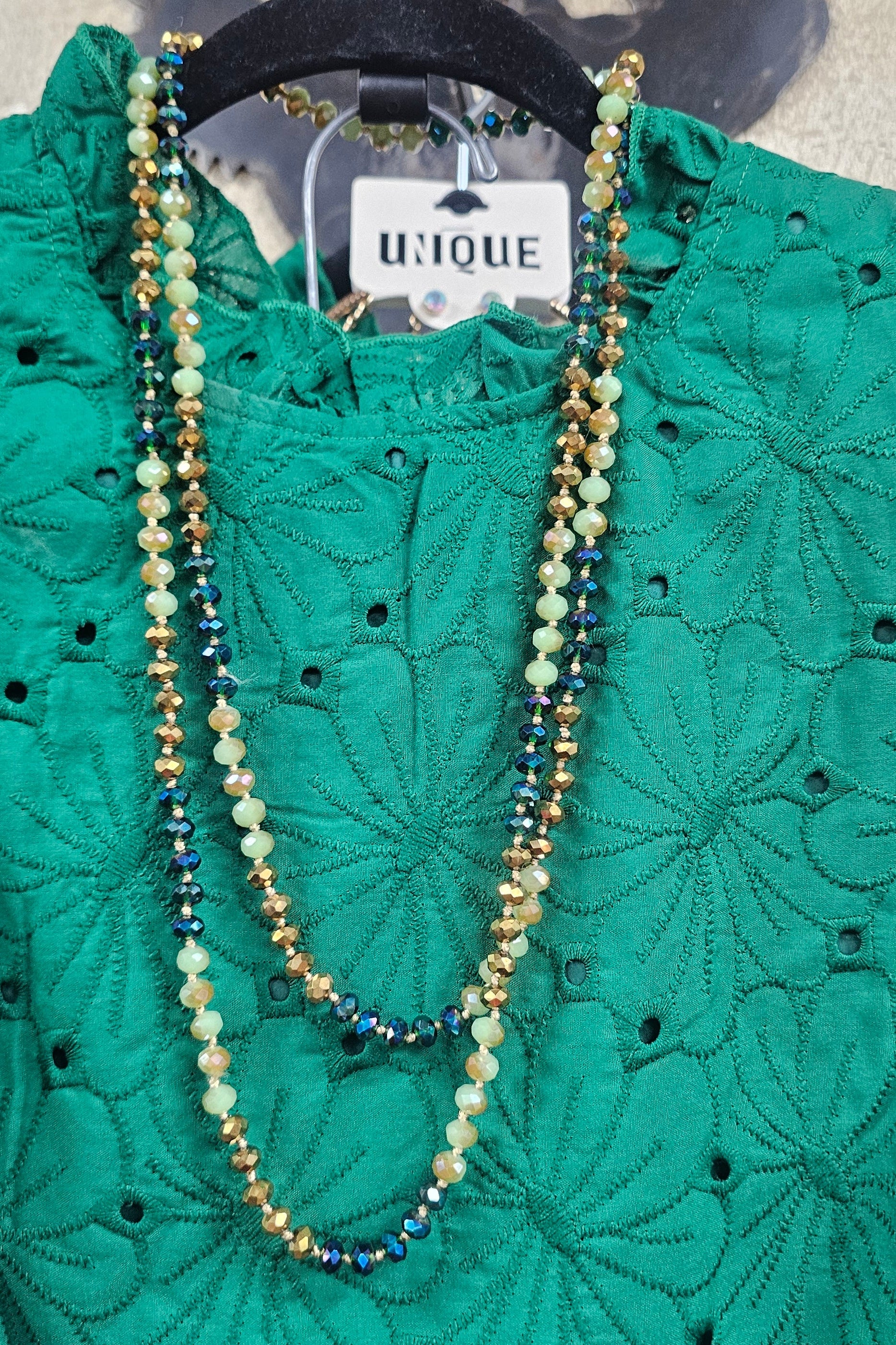Blue Green Long Strand Necklace