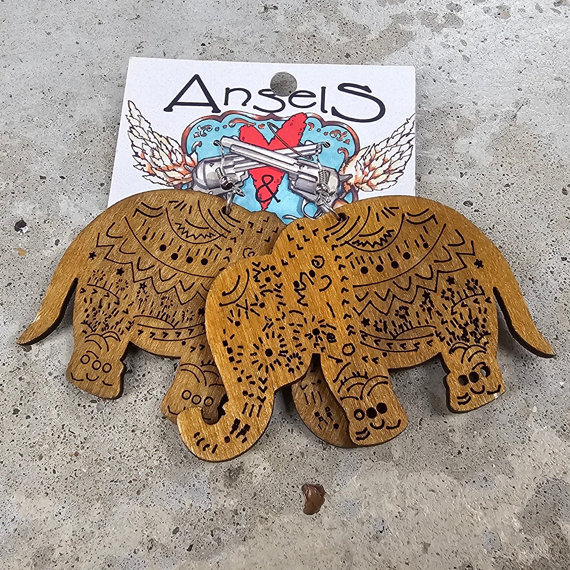 Wooden Elephant Earrings