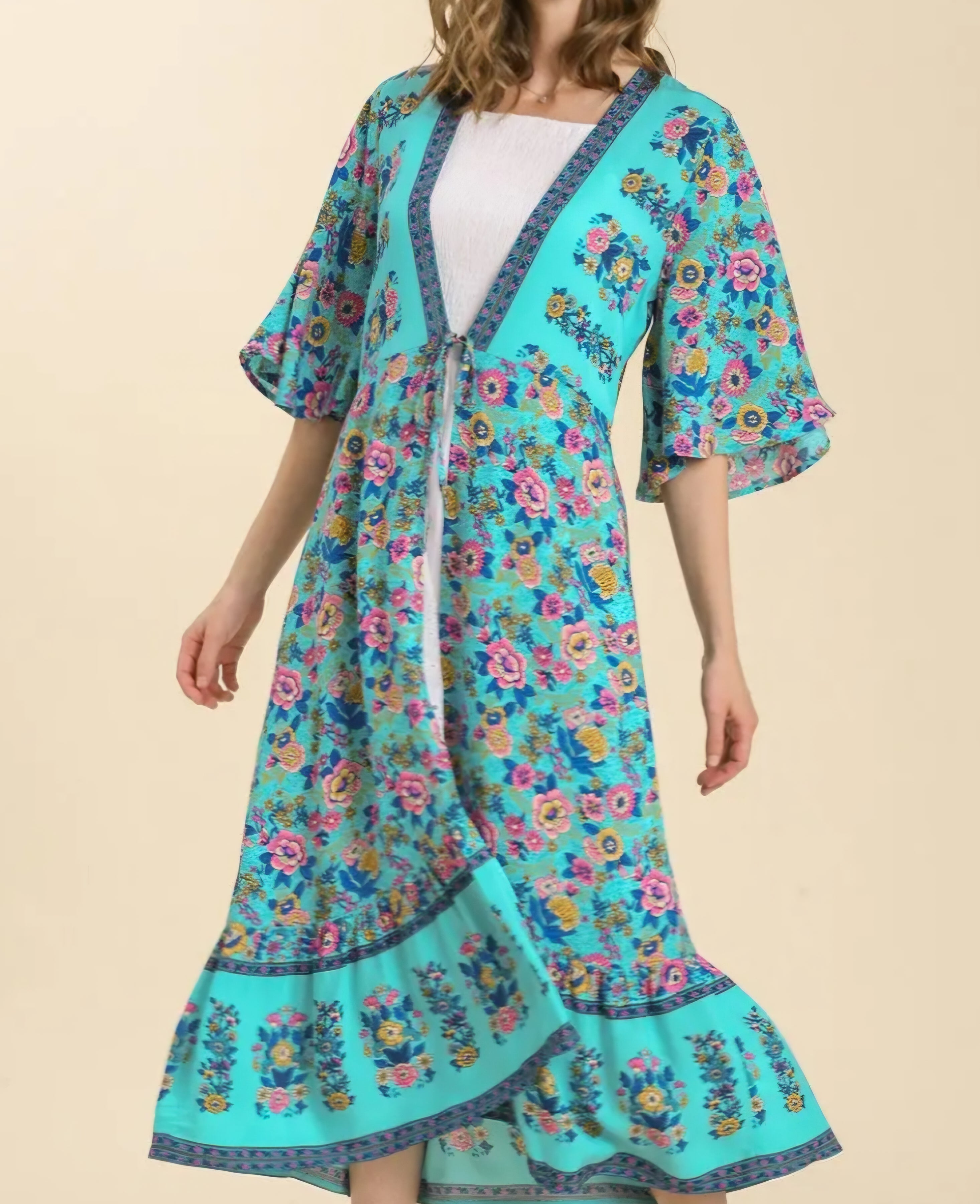 Turquoise Garden Kimono