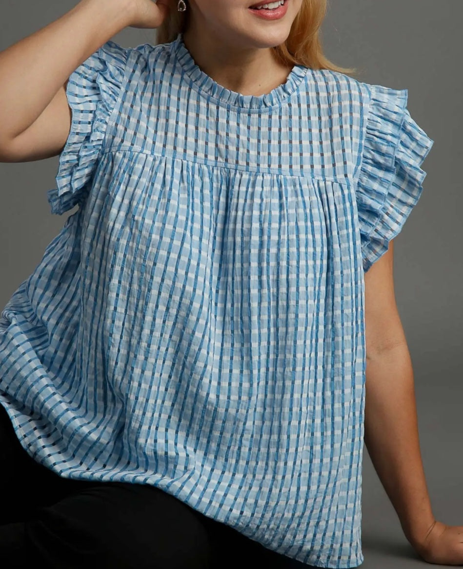 Gingham Ruffle Sleeve Top