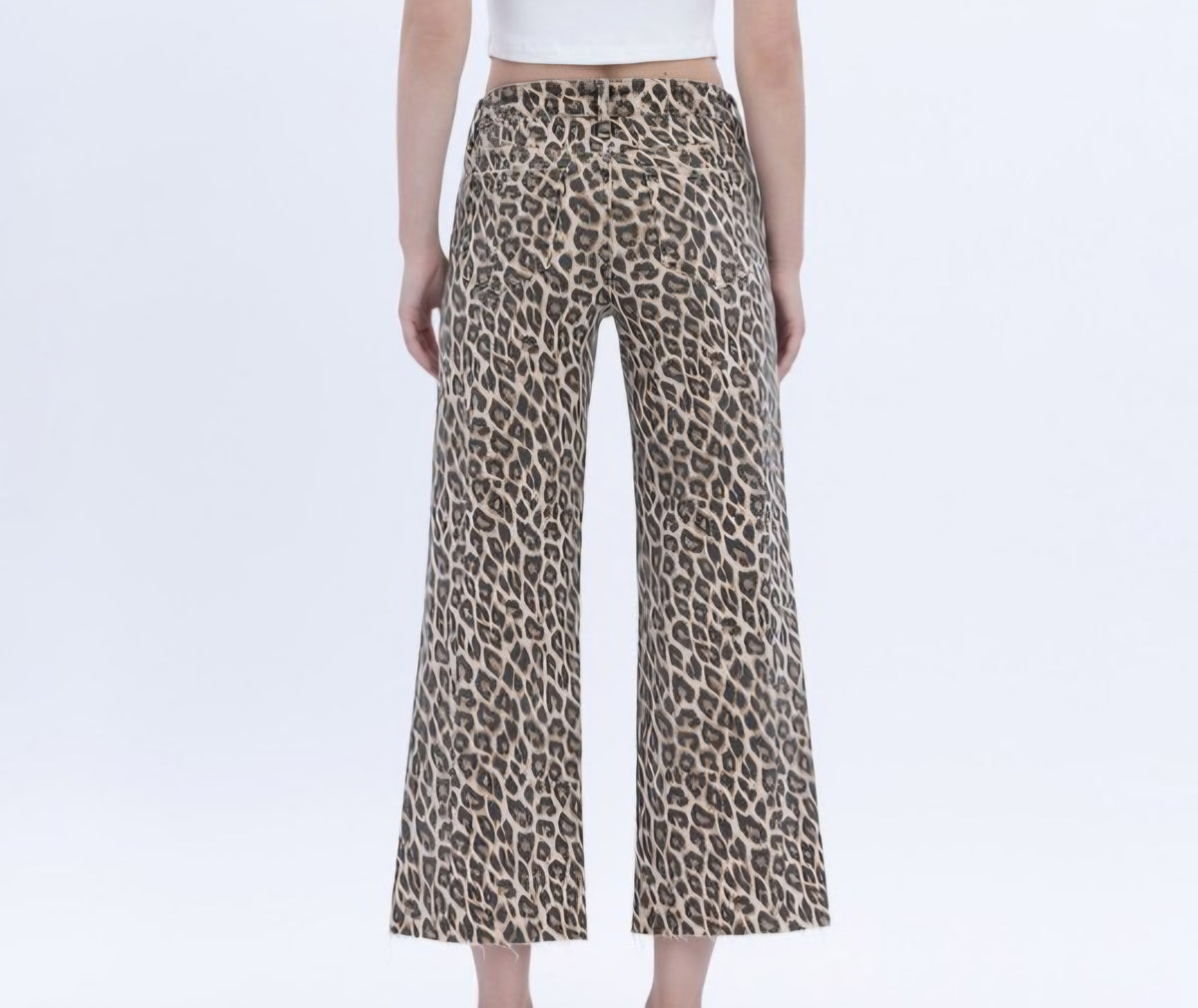 High Rise Animal Print Crop Wide Leg Jean