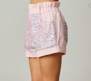 Pink Sequin Shorts