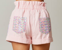 Pink Sequin Shorts